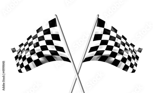 Rippled black and white crossed chequered flags