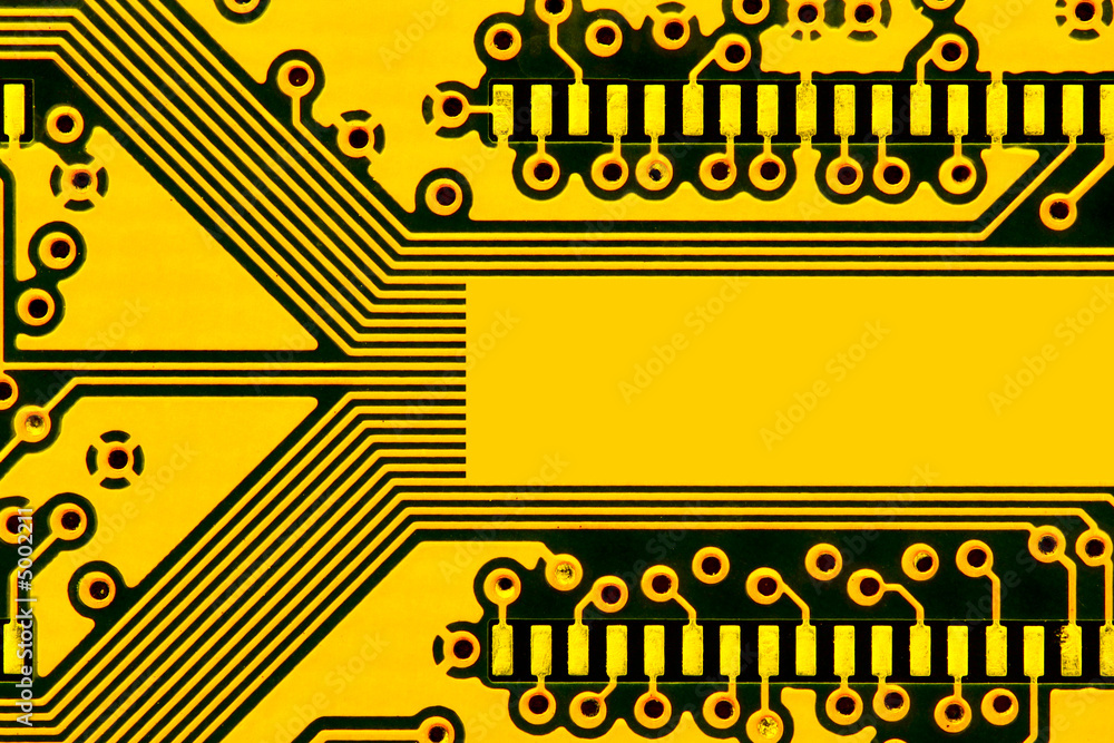 Fototapeta premium Yellow circuit board with space for text