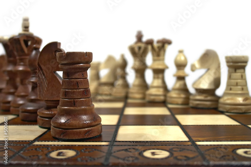 two lines of chessmen on chessboard