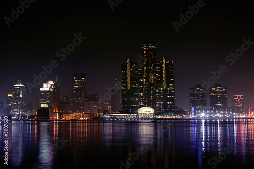 view of Detroit skyline at night, Michigan
