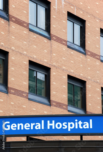 Hospital facade with sign