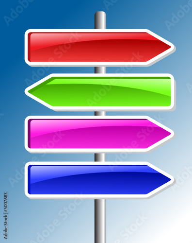 four colored direction arrows on blue