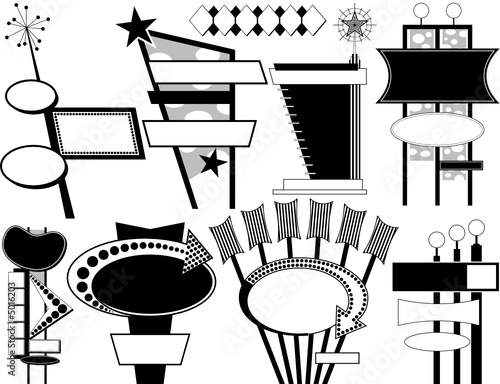 Nine Black and White Retro Advertising Signs