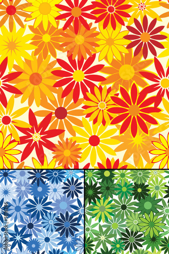 Seamless repeating flower background with three color variations