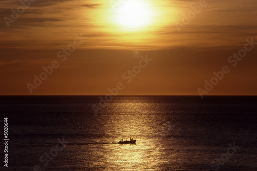 Fishing boat at sunrise. Gibraltar