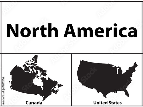 Vector silhouette of North America countries