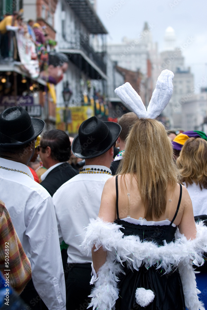 Famous carnival crowd in French Quarter, New Orleans