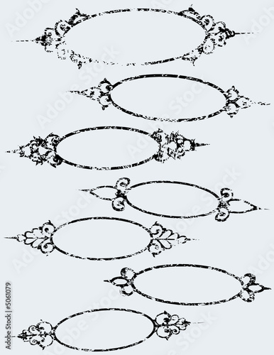 Seven Oval Grunge Frames with Flourishes