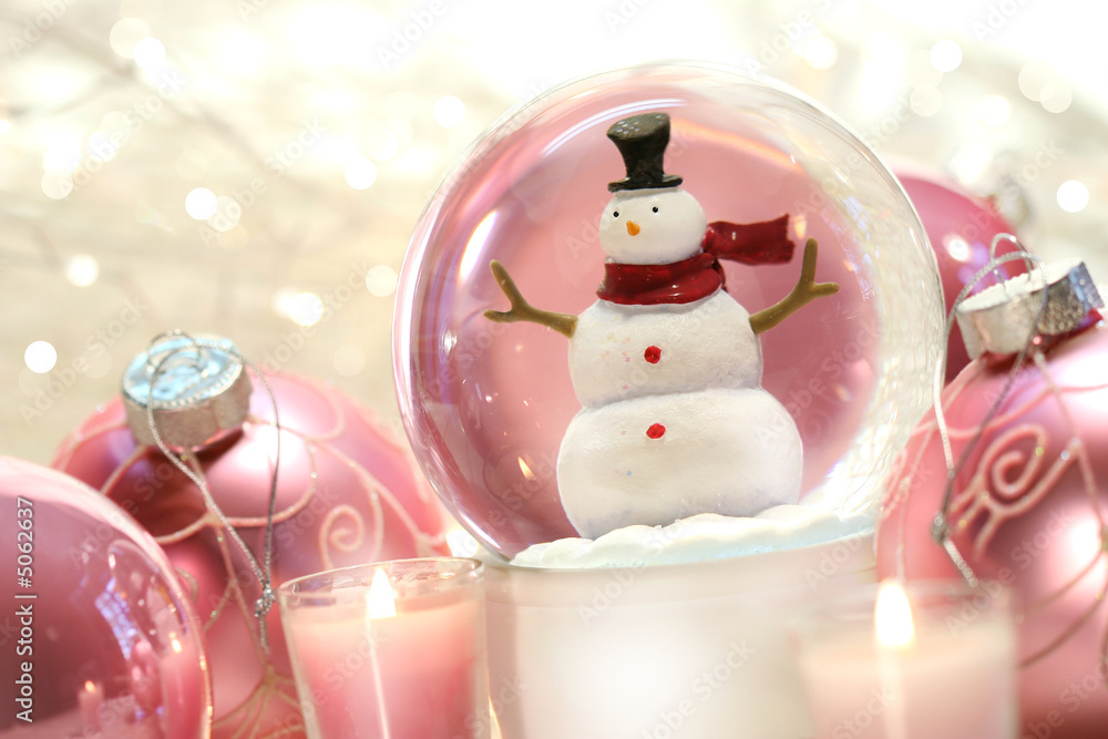 Snow globe with pink balls Snow globe with pink balls