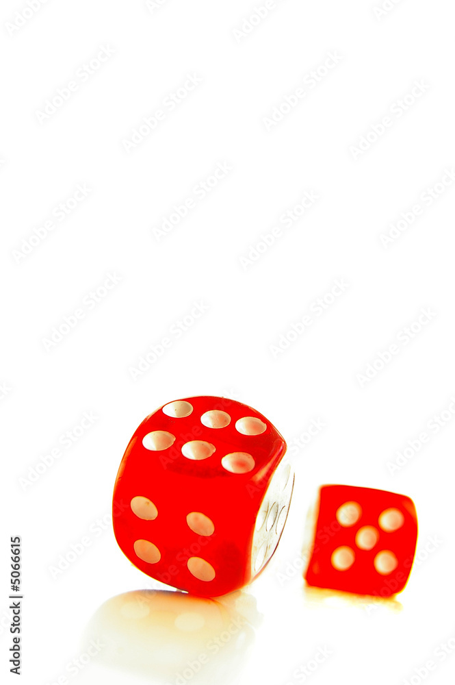 Closeup of two red dice on white background Closeup of two red dice on white background
