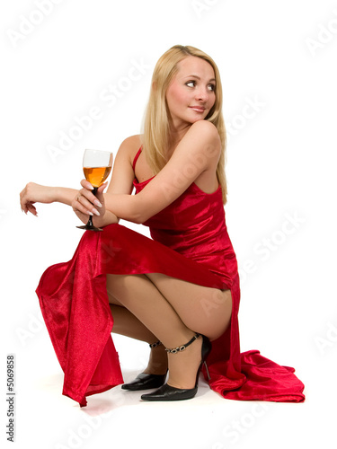 Woman in a red dress.