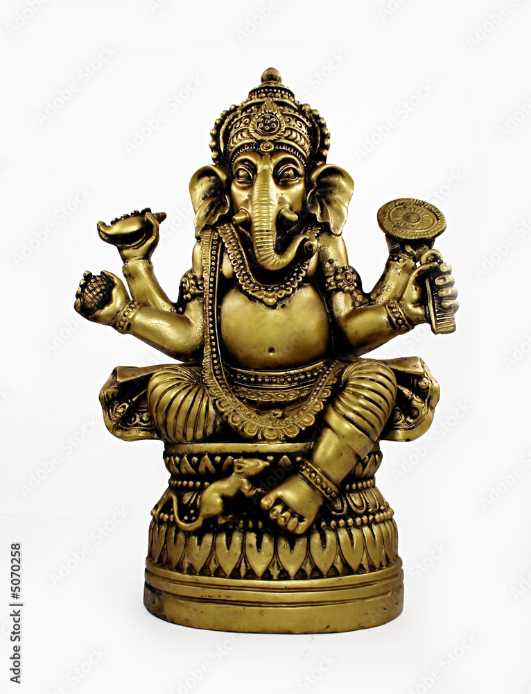 Hindu God Ganesh isolated over white.