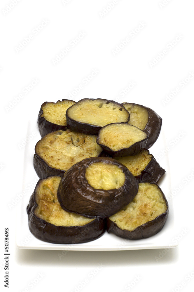 fry aubergine on white background fry aubergine on white background