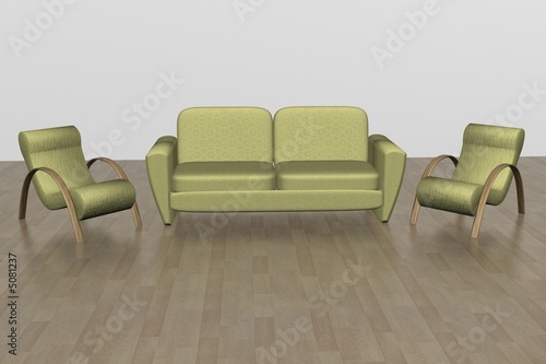 Two armchairs and sofa. An ...