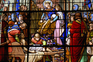 Leinwandbilder Buntglas Buntglasfenster mit biblischer Szene  © séb_compiegne