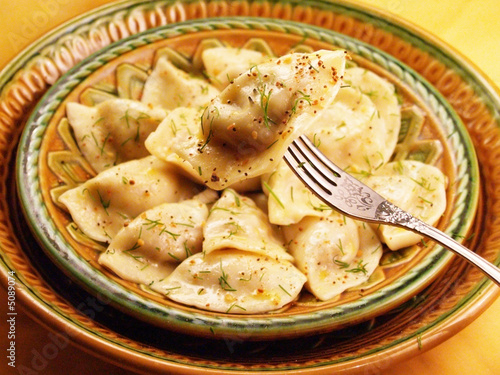 Dumplings on ceramic plate