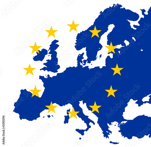 gold eu stars on map of blue europe