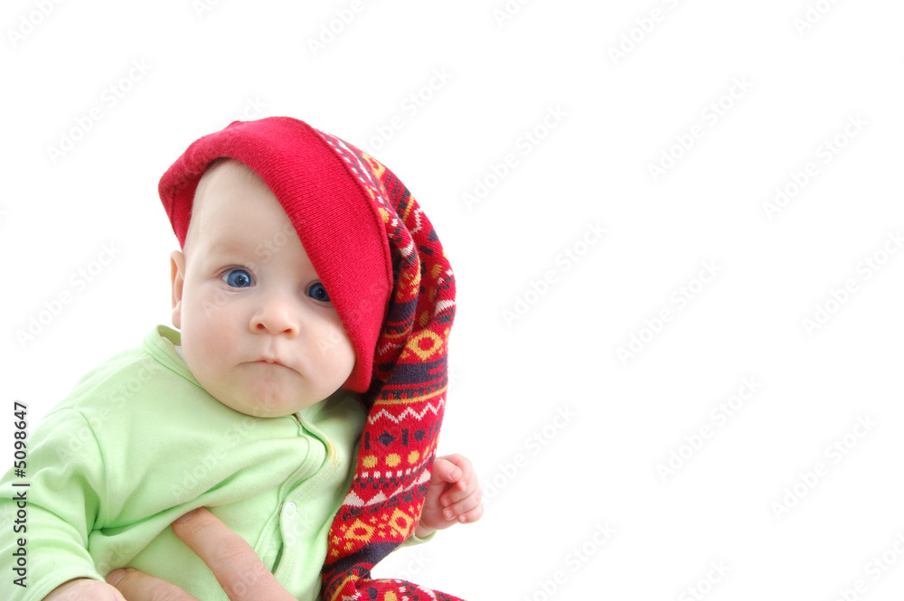 a little baby in a large red hut portrait isolated on white a little baby in a large red hut portrait isolated on white