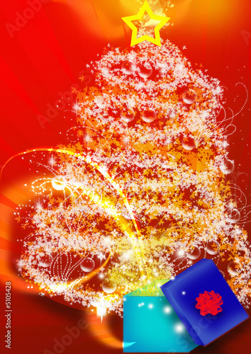 christmas tree with gift on a red background