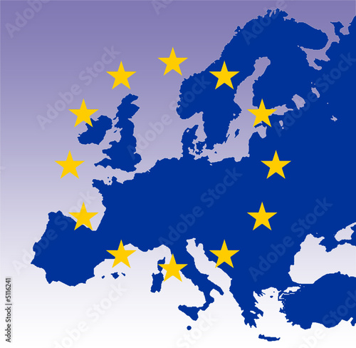 gold eu stars on map of blue europe with light purple gradient b