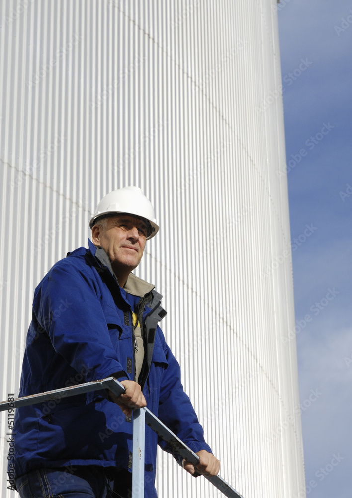 engineer in hard-hat close-up study