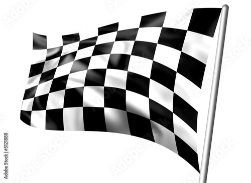 Rippled black and white chequered flag on pole