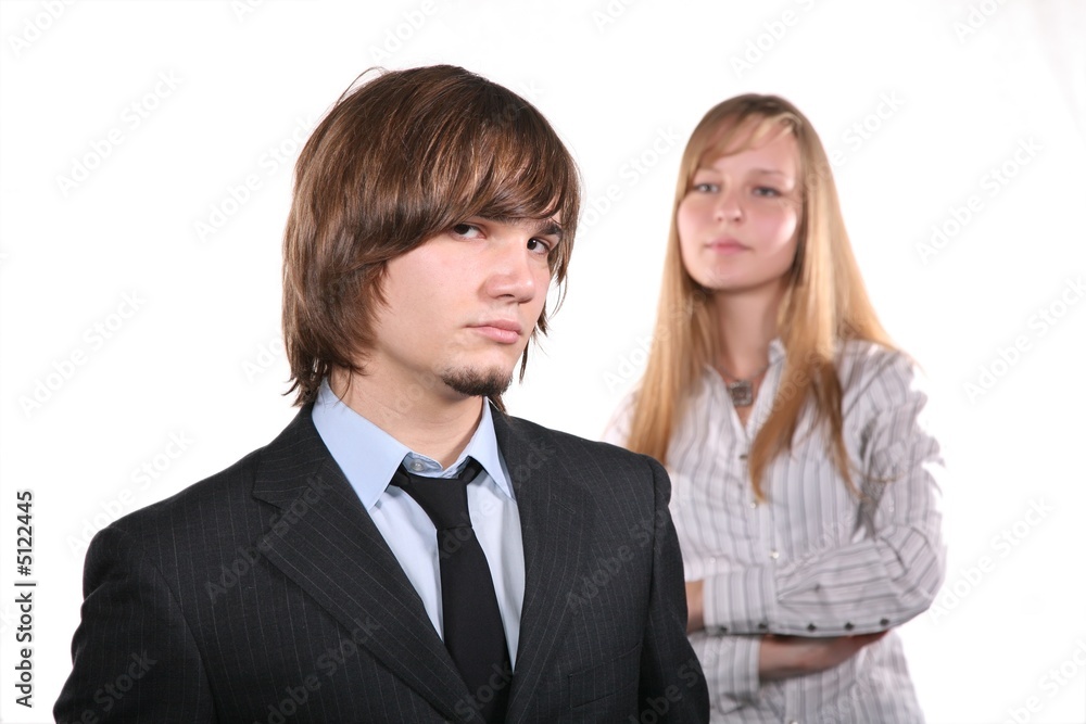 Boy and girl on white background Boy and girl on white background