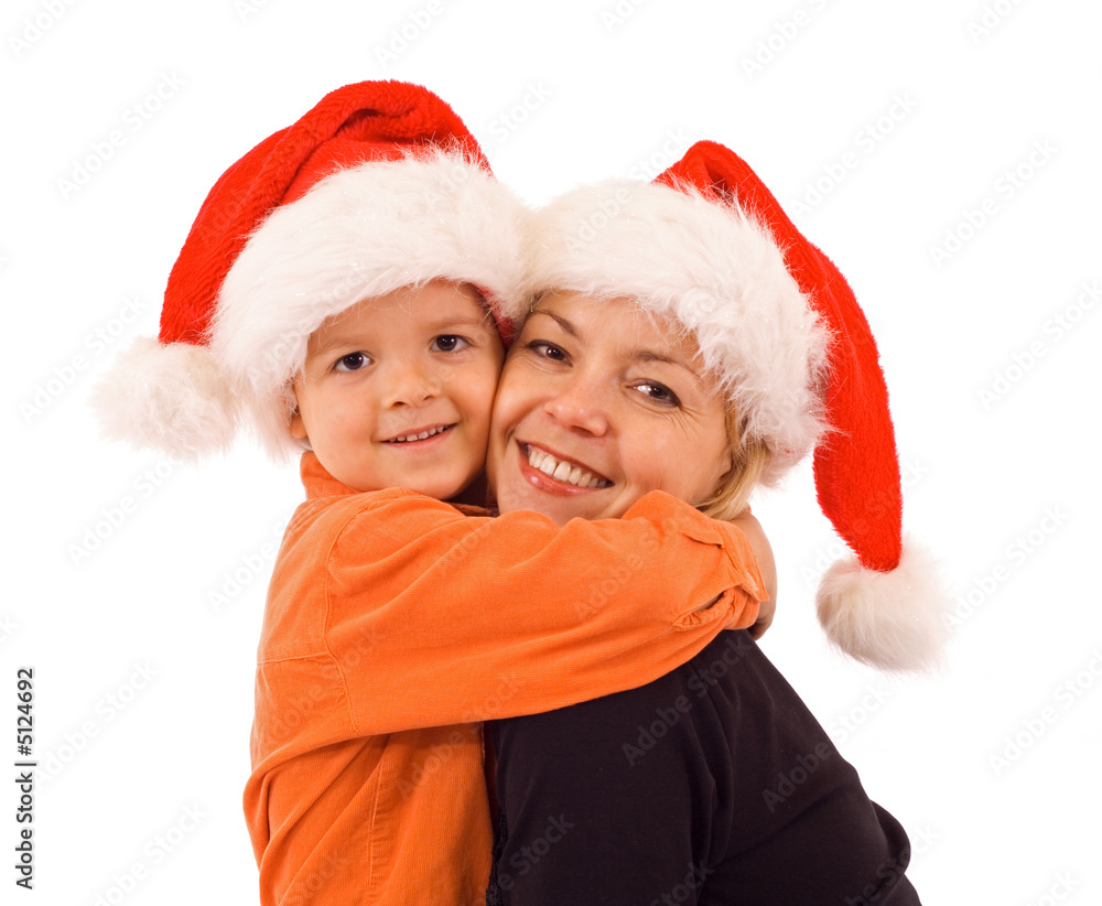 Mother and son at christmas time - isolated