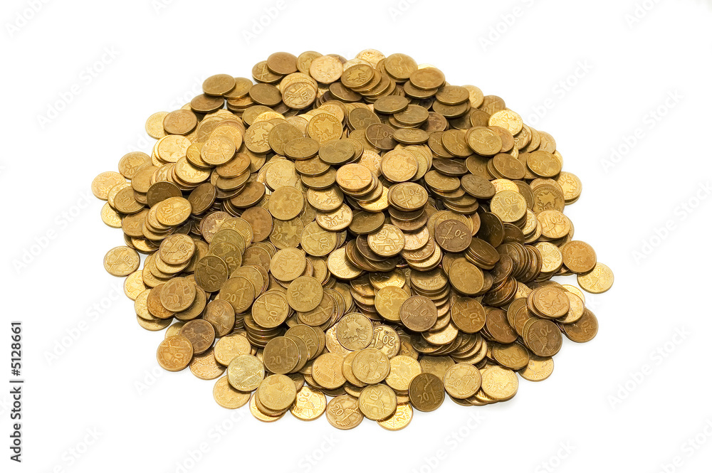 Pile of golden coins isolated on white Pile of golden coins isolated on white