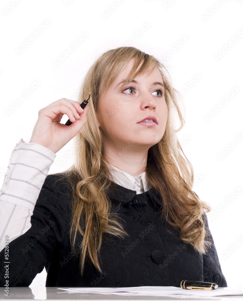 female student with pen in the hand female student with pen in the hand