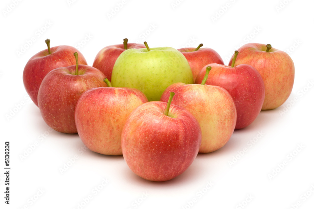 Apples isolated on white (Green in center of atention)