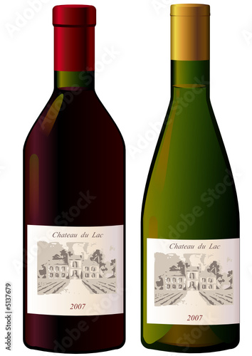 Bouteilles de vin blanc et rouge