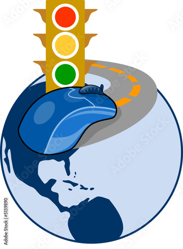 Computer mouse traffic signal on globe