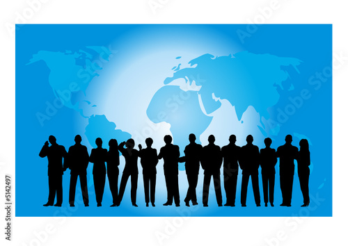 business crowd blue globe