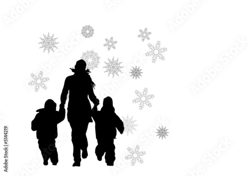 vector mother with children runnig