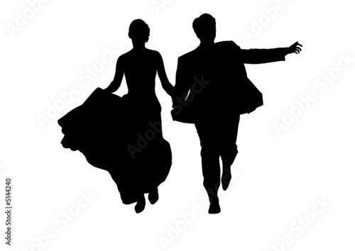 vector bride and groom running