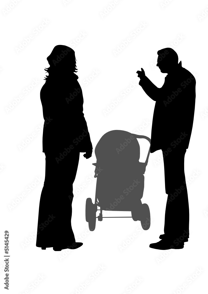 family with baby carriage vector