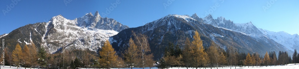 Panoramique chaine du Mont Blanc vue de Chamonix