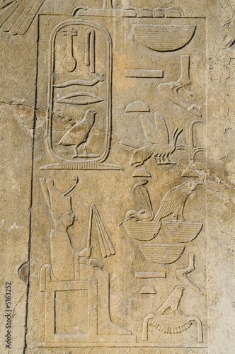 Egyptian hieroglyphs at stone bas-relief