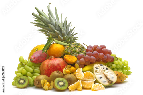 exotic fruits on white background