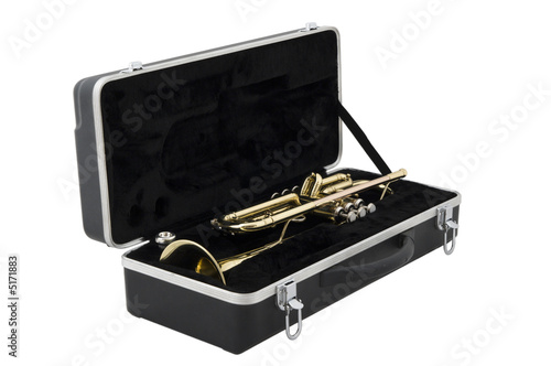 Cuadro en lienzo Trumpet and case