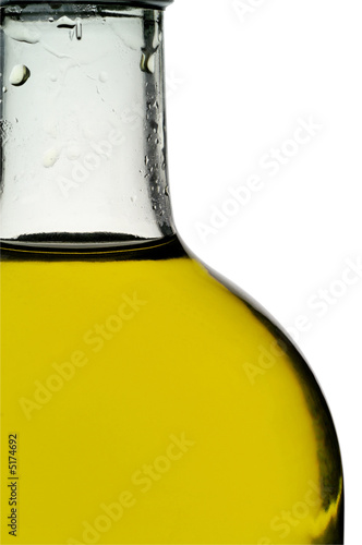 Olive oil bottle closeup with clipping path