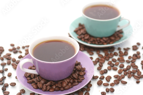 Two beautiful cups from coffee on a white background