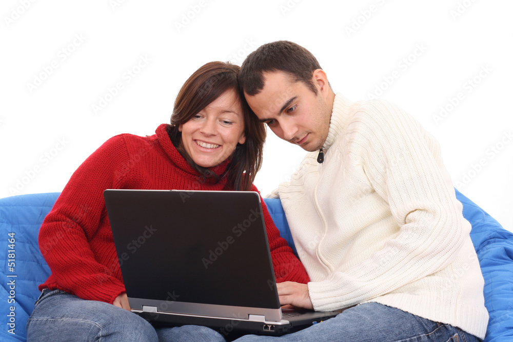 happy couple with laptop