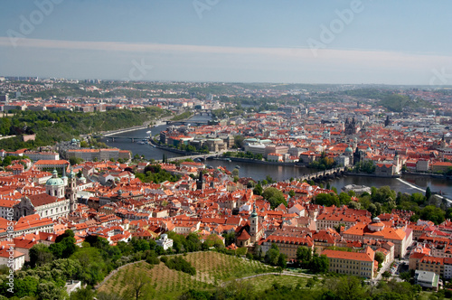 Prague old town, river Vltava and bridges view from above