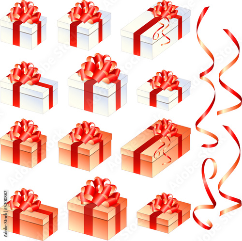 Lot de cadeaux et rubans, image vectorielle
