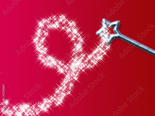 magic wand with stars on red background