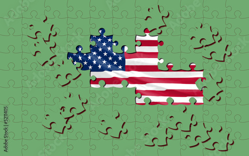 green puzzle pieces covering us flag