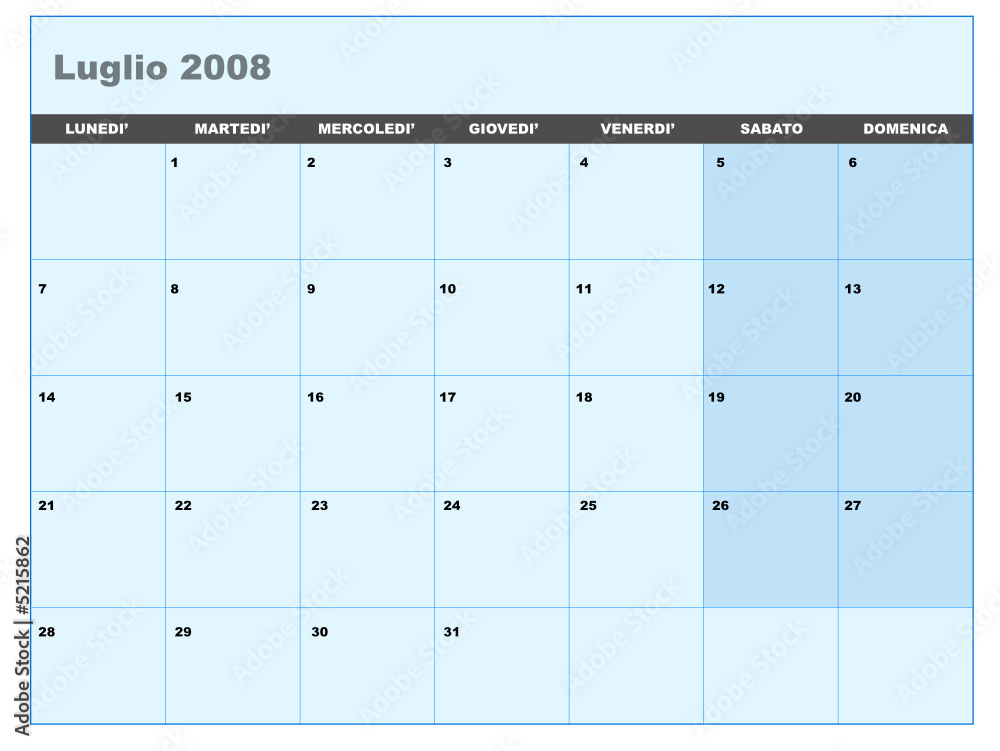 Calendario vettoriale luglio 2008 Calendario vettoriale luglio 2008