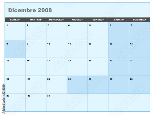 Calendario vettoriale dicembre 2008
